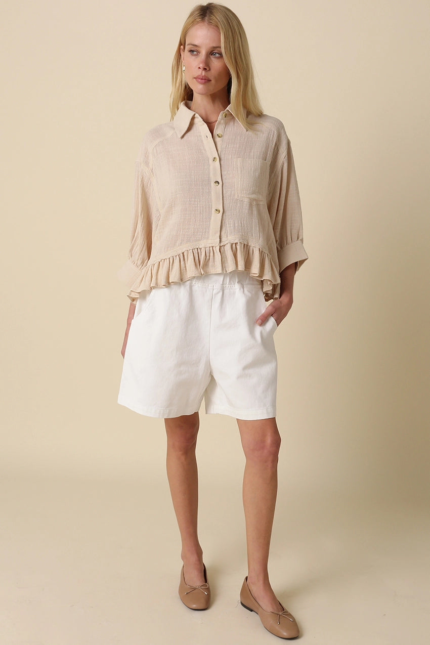 Khaki Kali Ruffle Hem Top