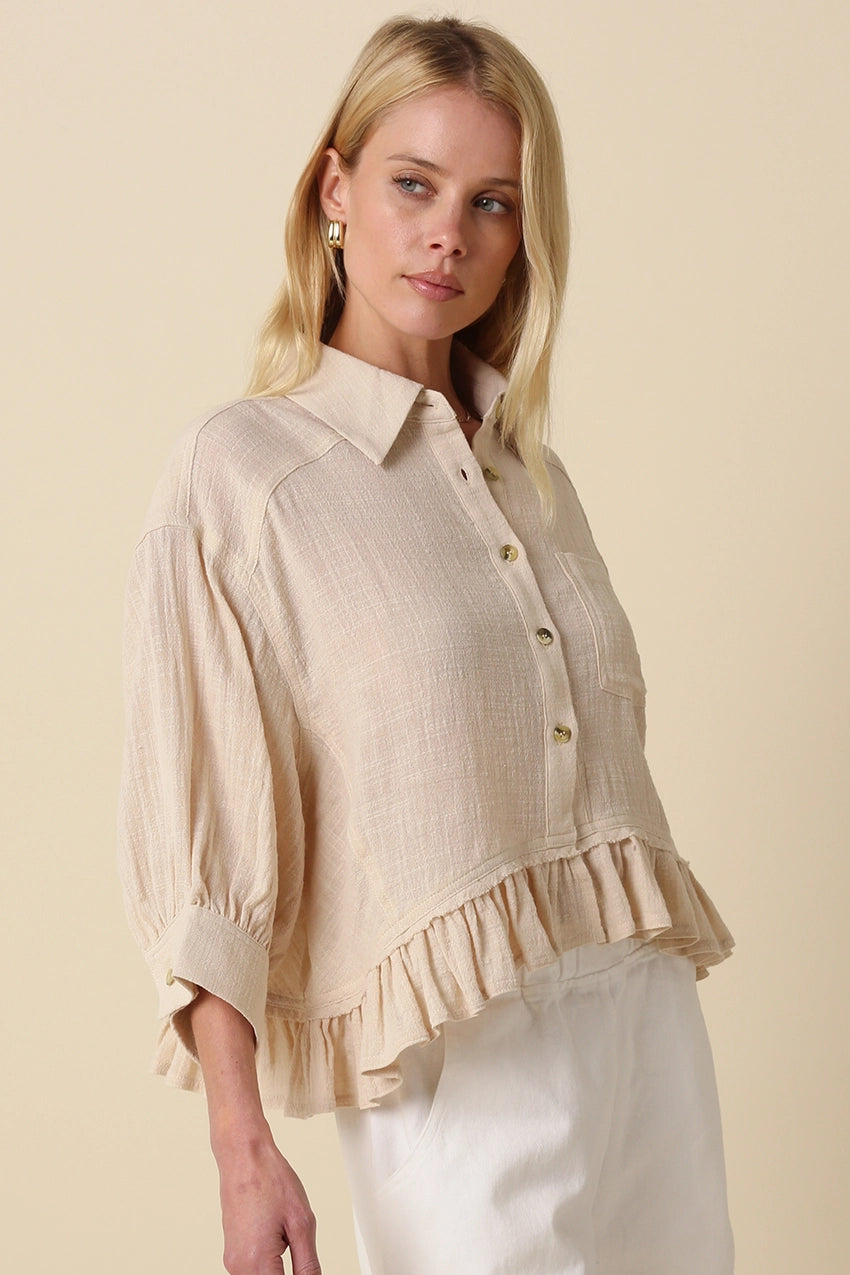 Khaki Kali Ruffle Hem Top