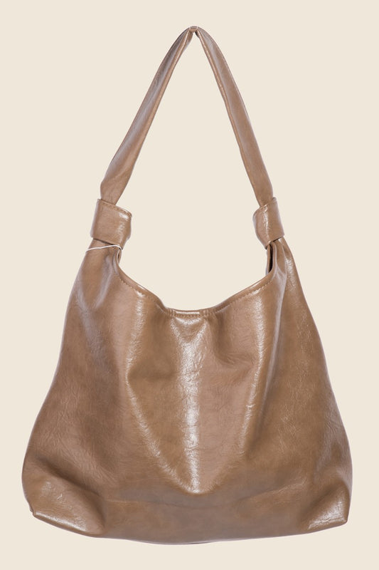 Weathered Faux Leather Tote- Khaki