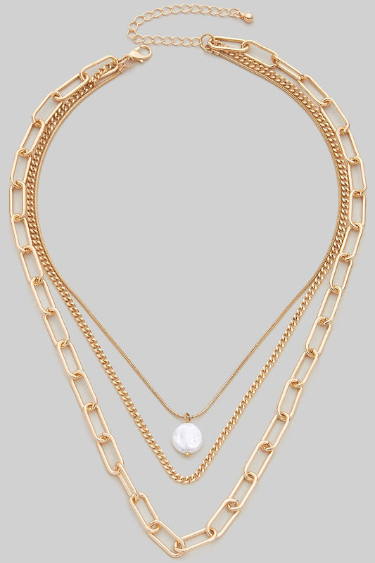 Layered Pearl Pendant Necklace