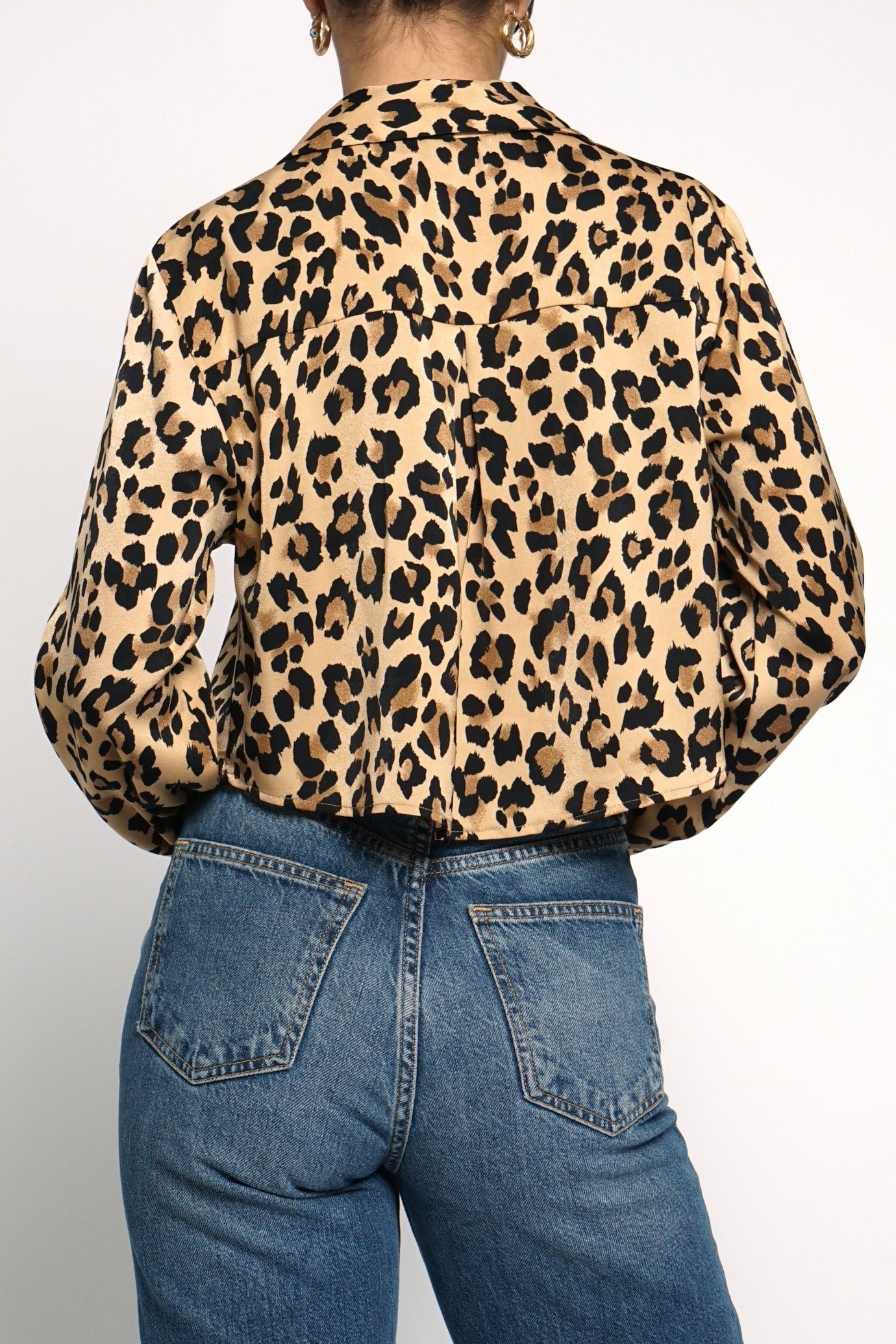 Leopard Cropped Satin Blouse