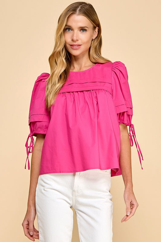 Pink Tie Sleeve Blouse