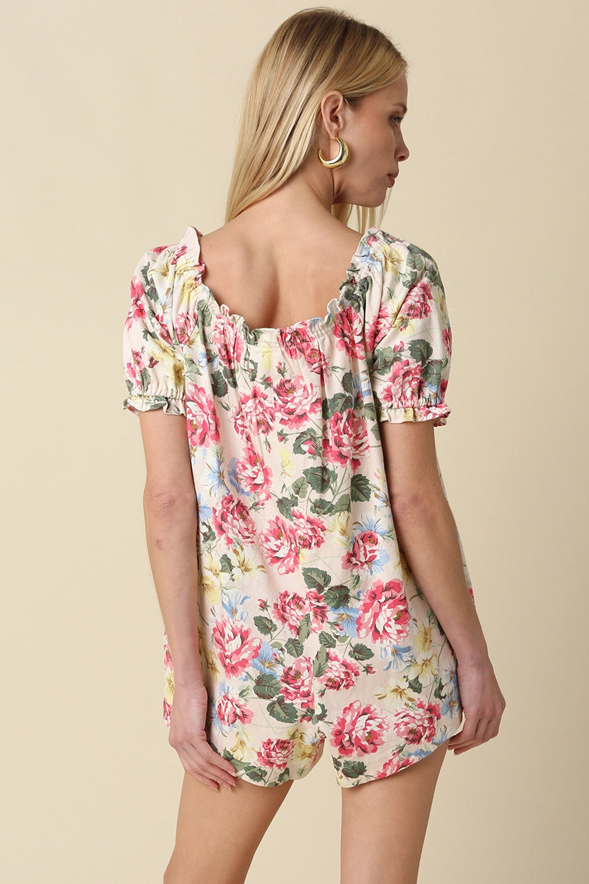 Mary Floral Puff Sleeve Romper