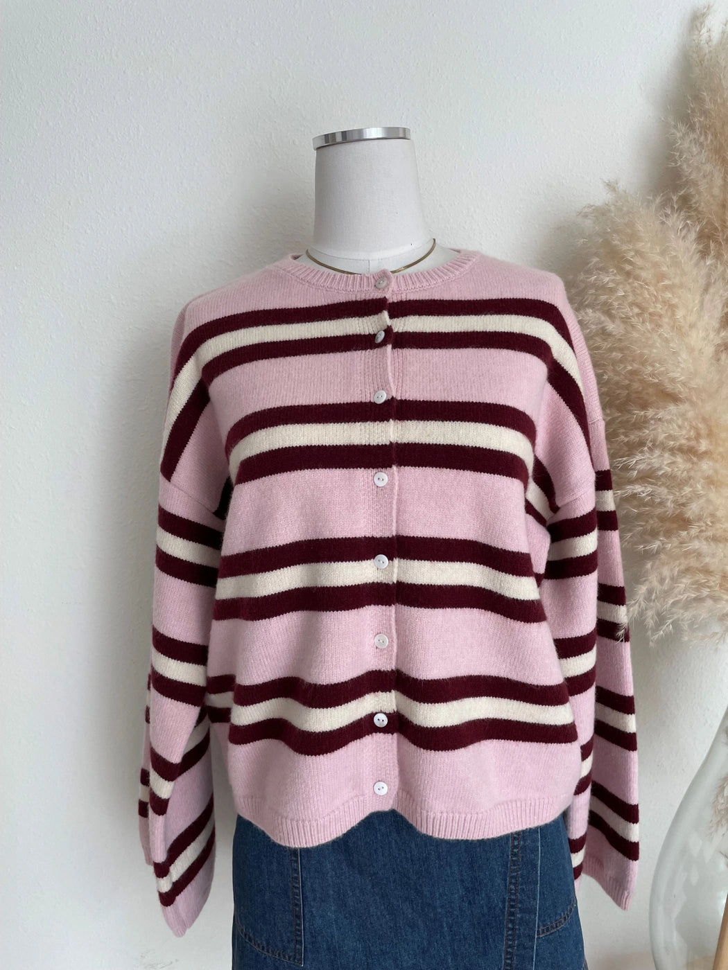 Mauve + Burgundy Striped Cardigan