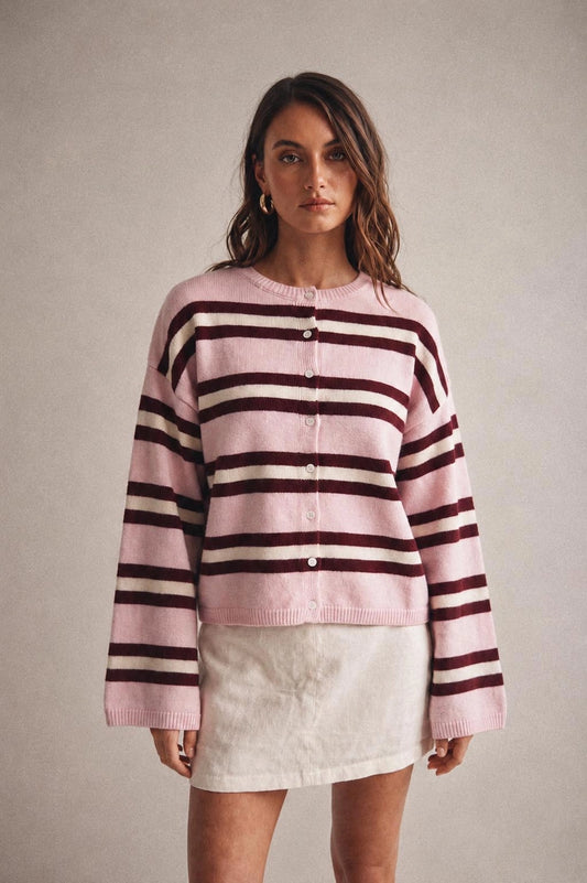 Mauve + Burgundy Striped Cardigan