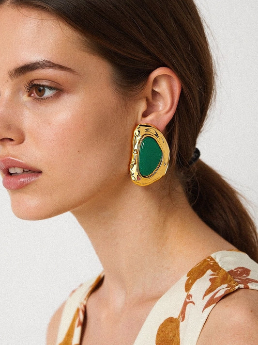 Mei 18K Non-Tarnish Green Stone Stud
