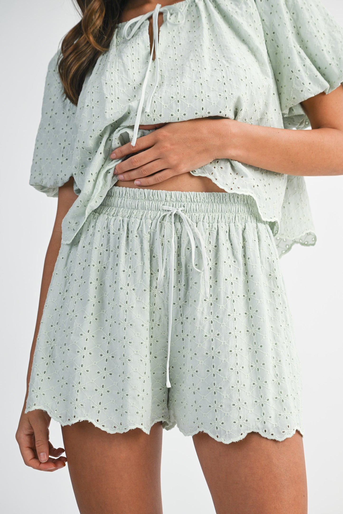 Mint Eyelet Short Set