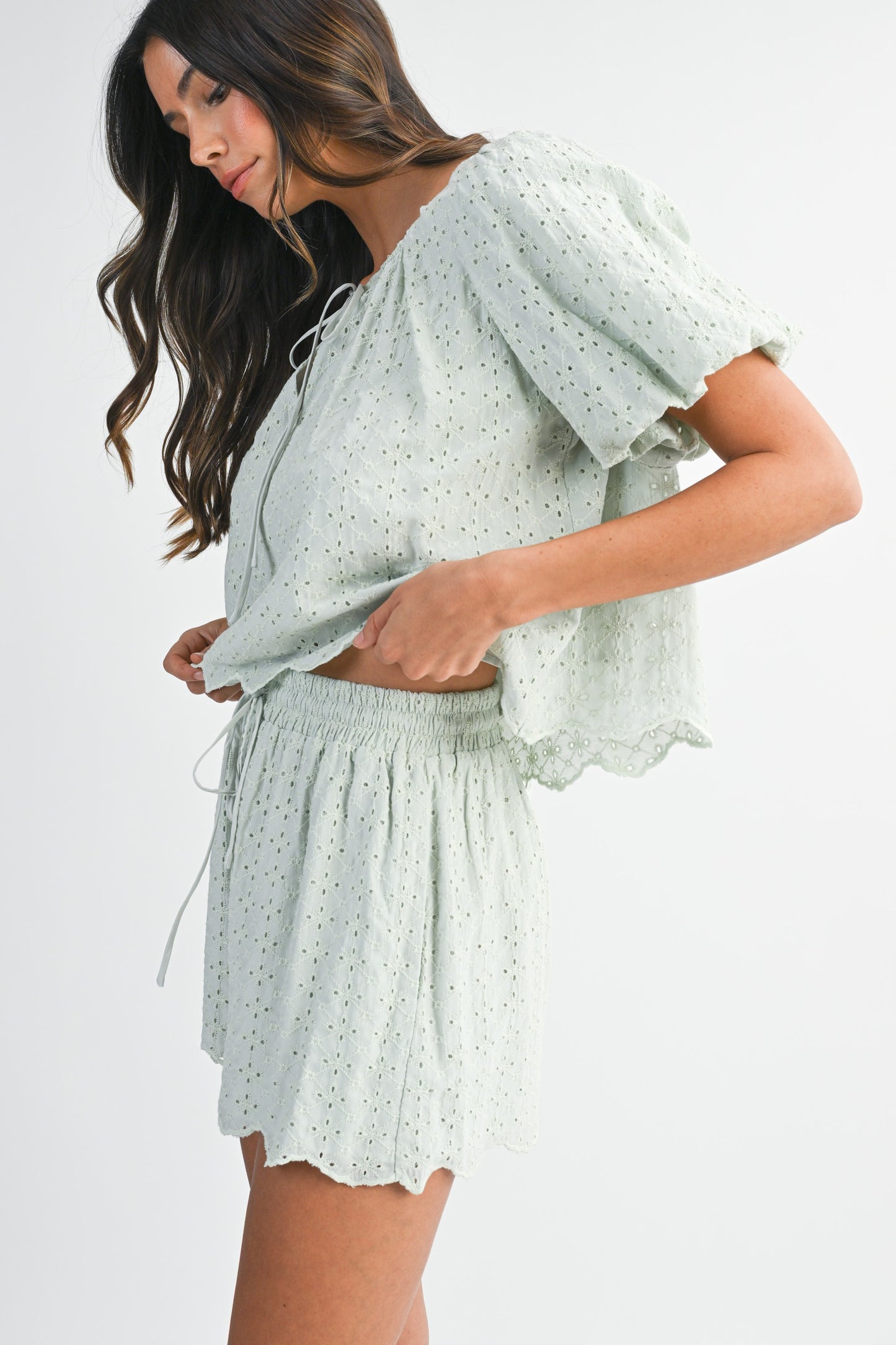 Mint Eyelet Short Set