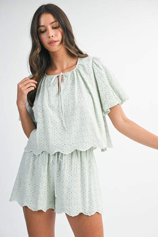 Mint Eyelet Short Set