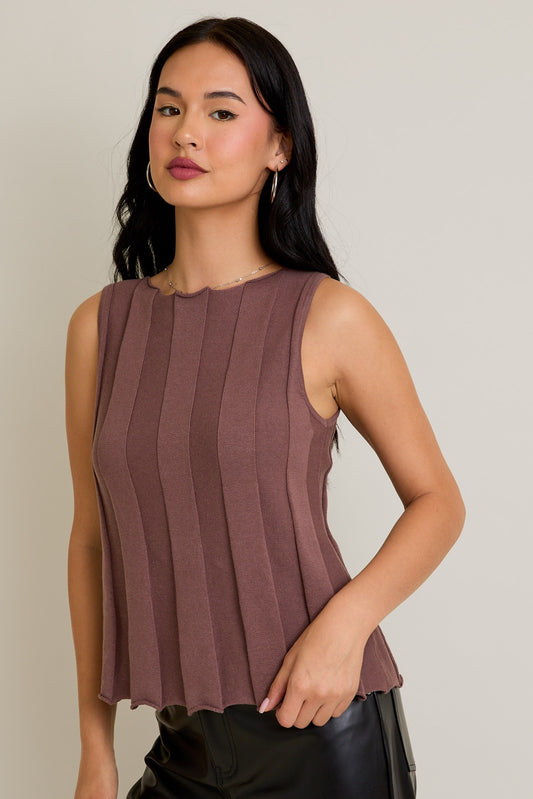 Mocha Flared Ribbed Sweater