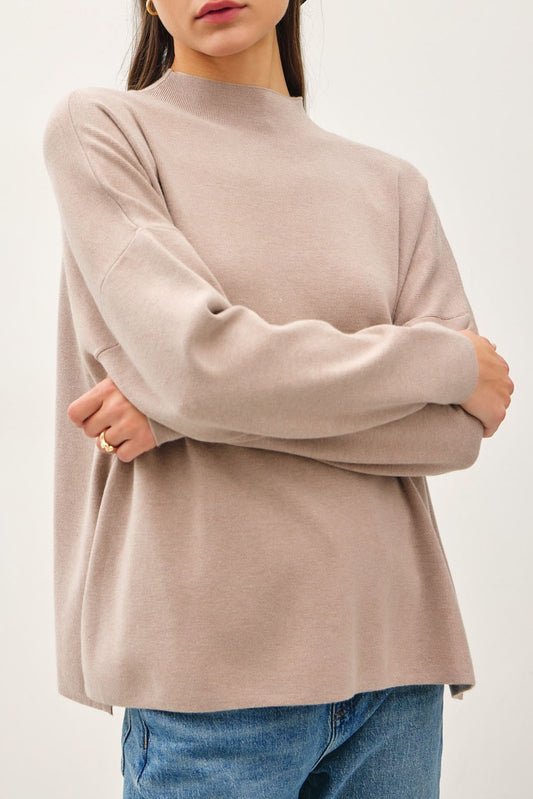 Long Sleeve Mock Neck Sweater- Mocha