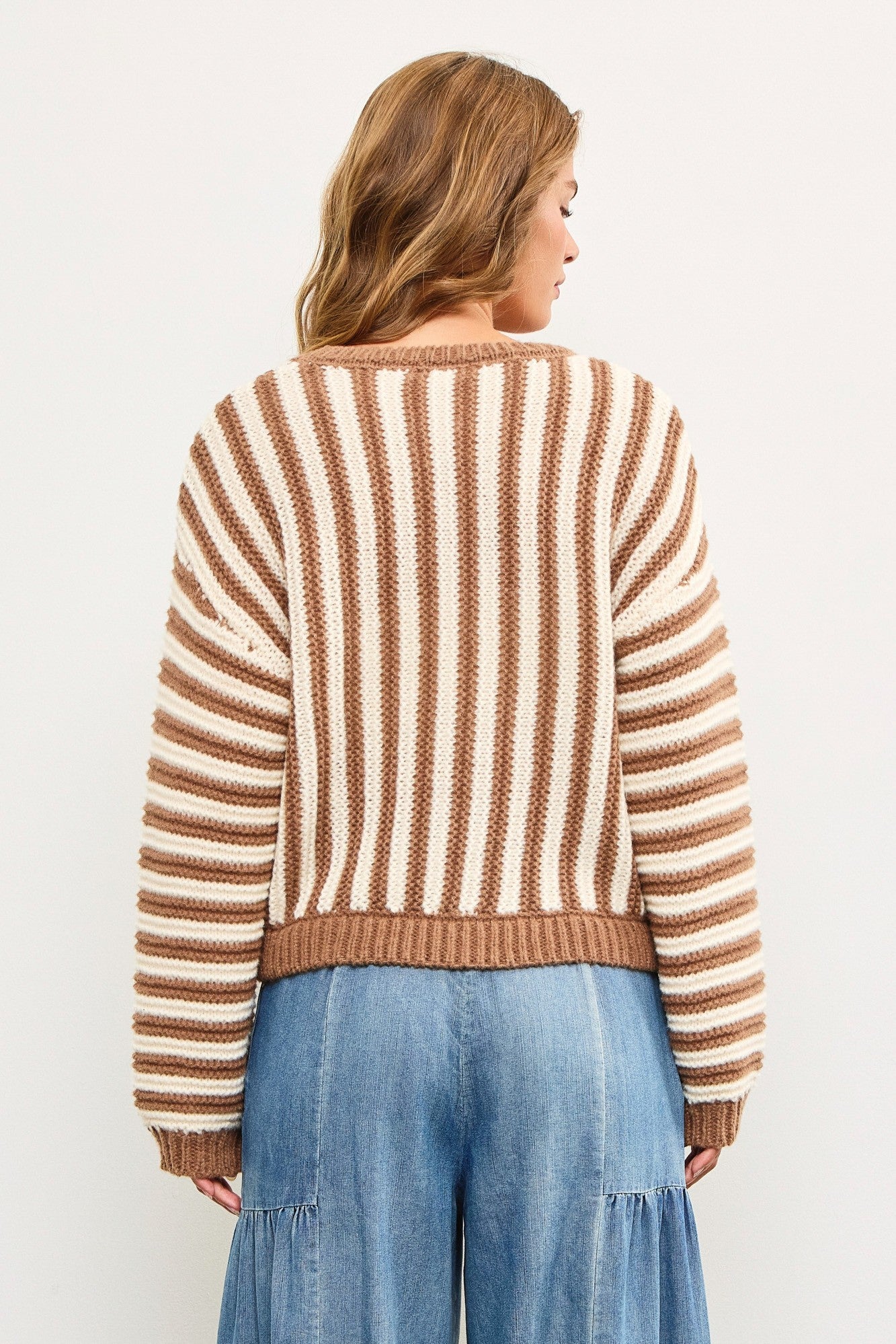 Mocha Stripe Crew Sweater