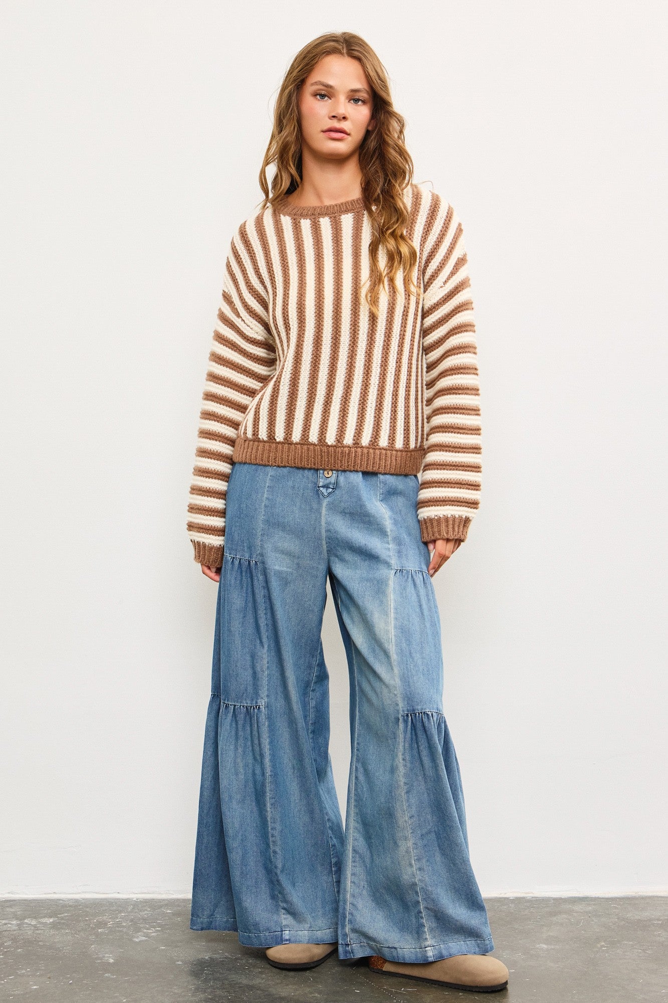 Mocha Stripe Crew Sweater