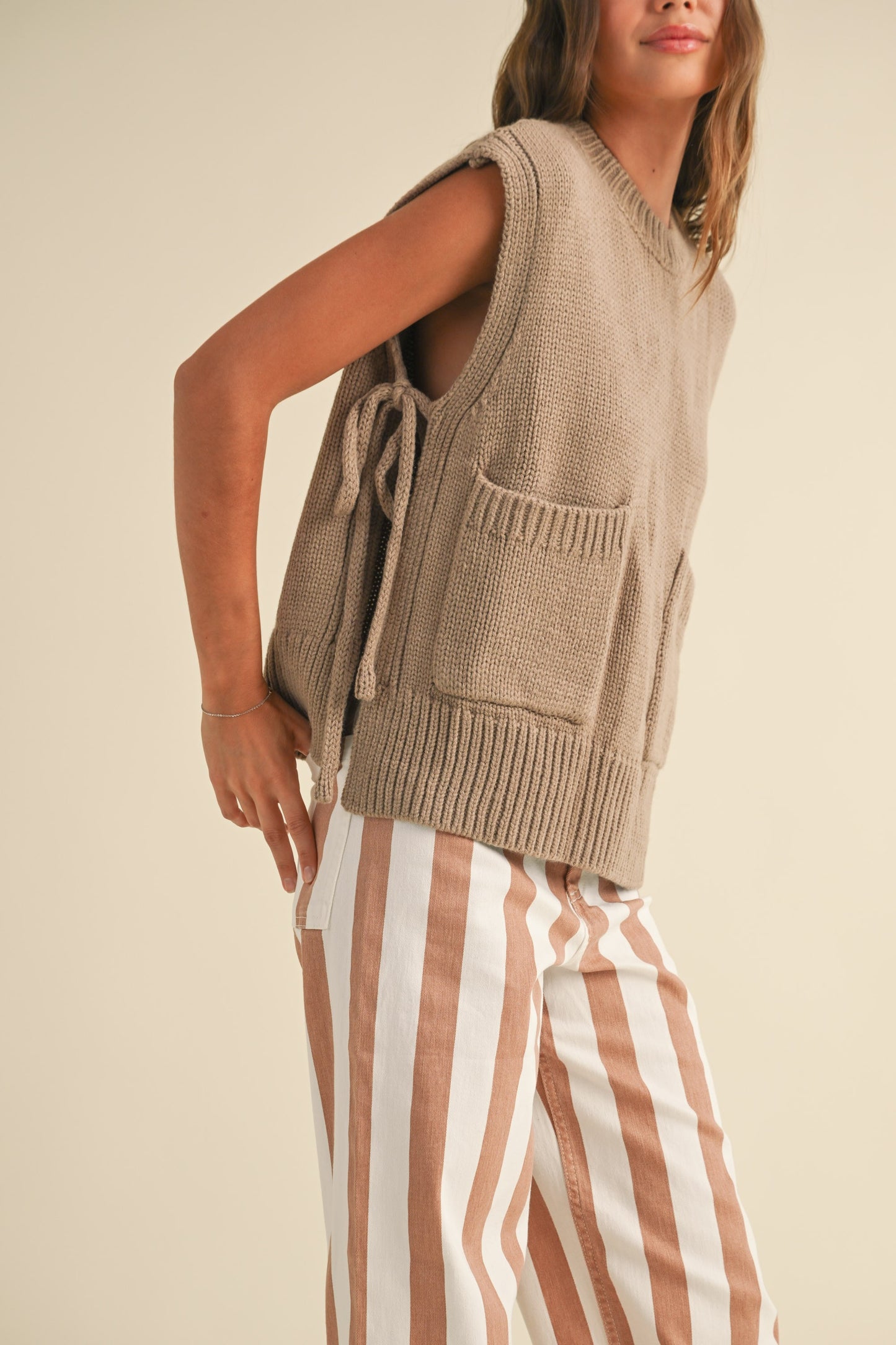 Mocha Side Tie Sweater Vest