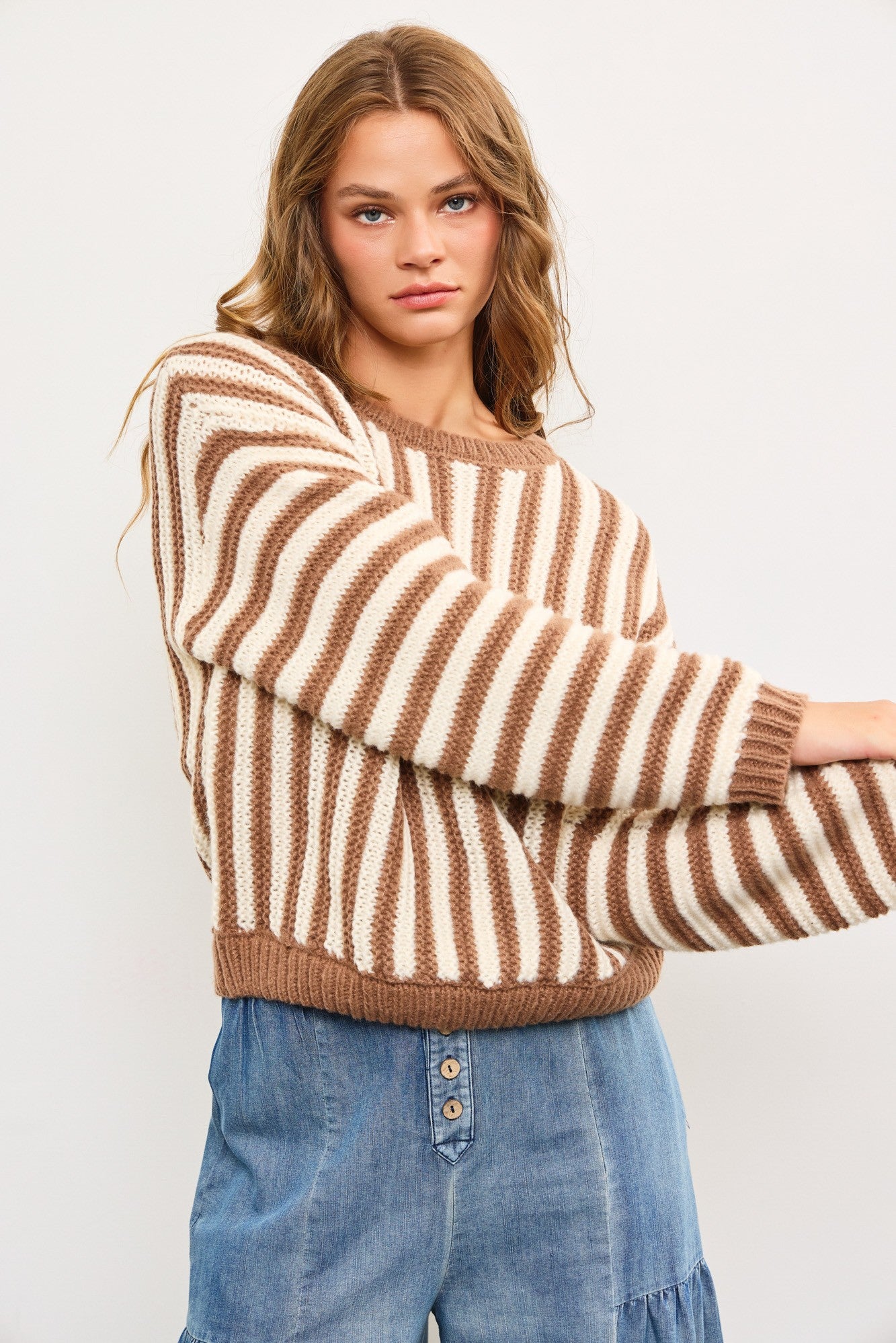 Mocha Stripe Crew Sweater