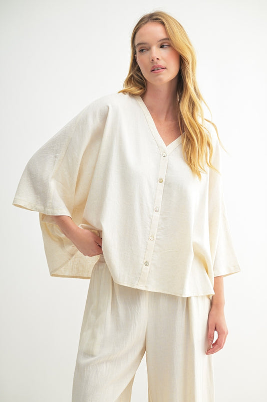 Beige Linen Oversized Top