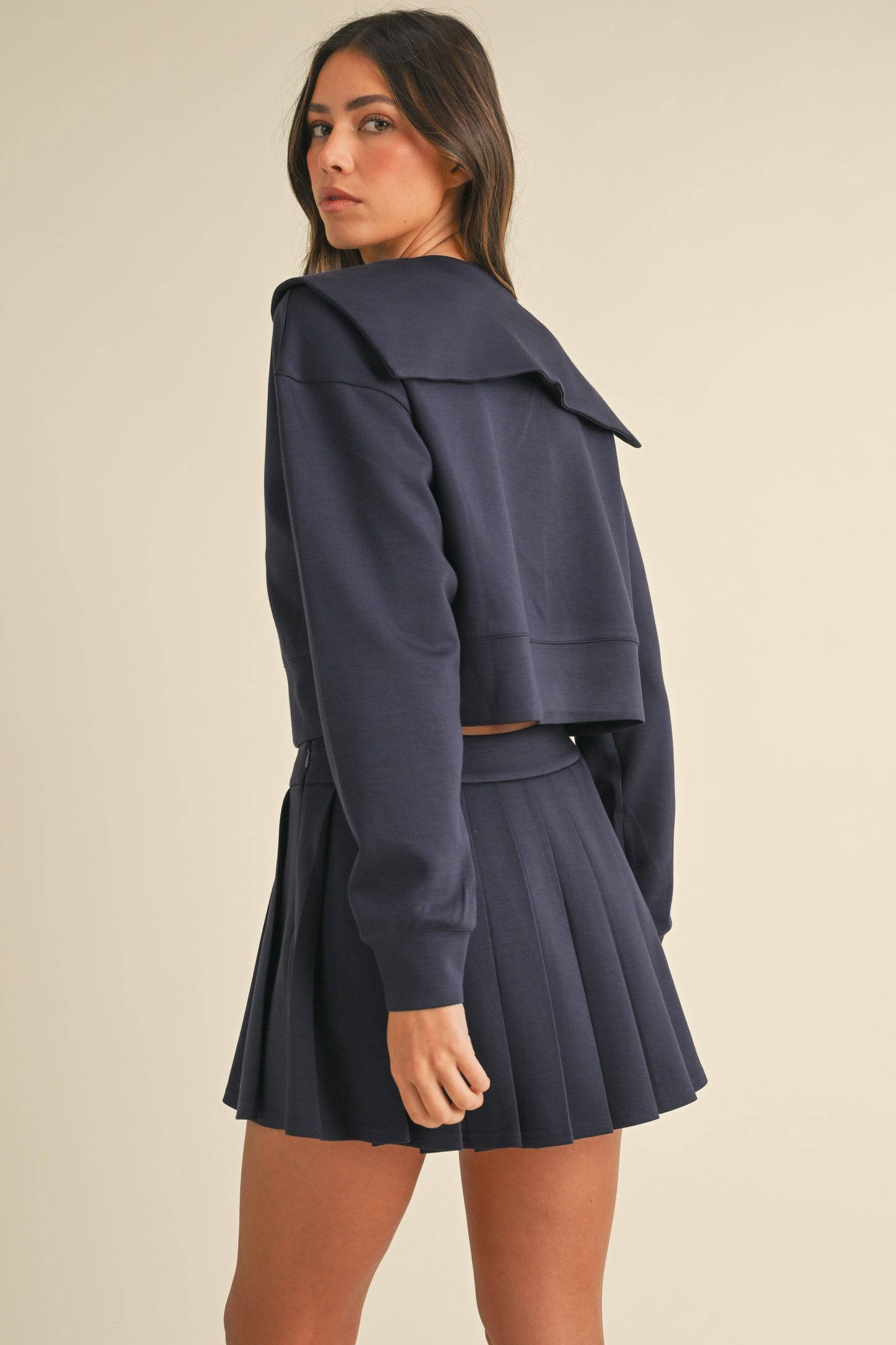 Navy Collared Skirt Set