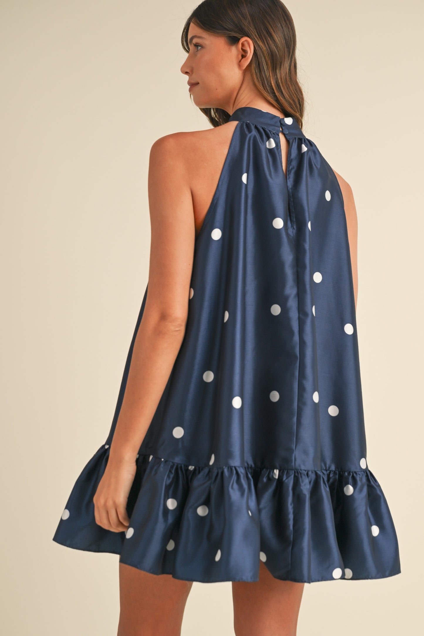 Navy Polka Dot Halter Dress