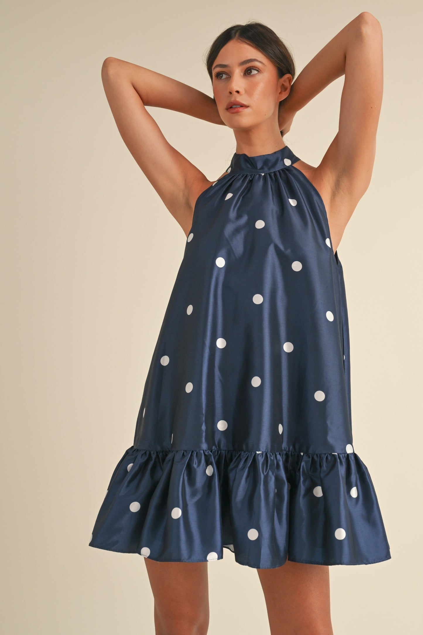 Navy Polka Dot Halter Dress