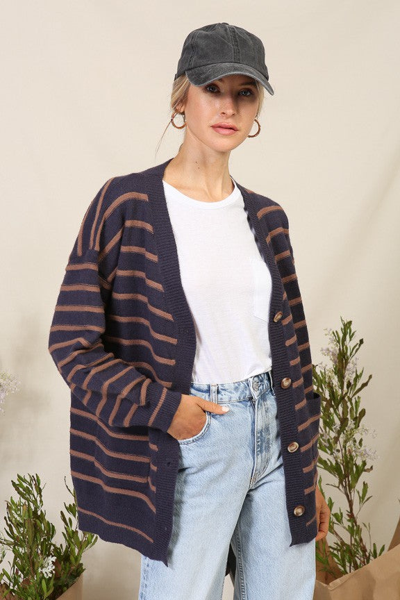 Navy Striped Cardigan