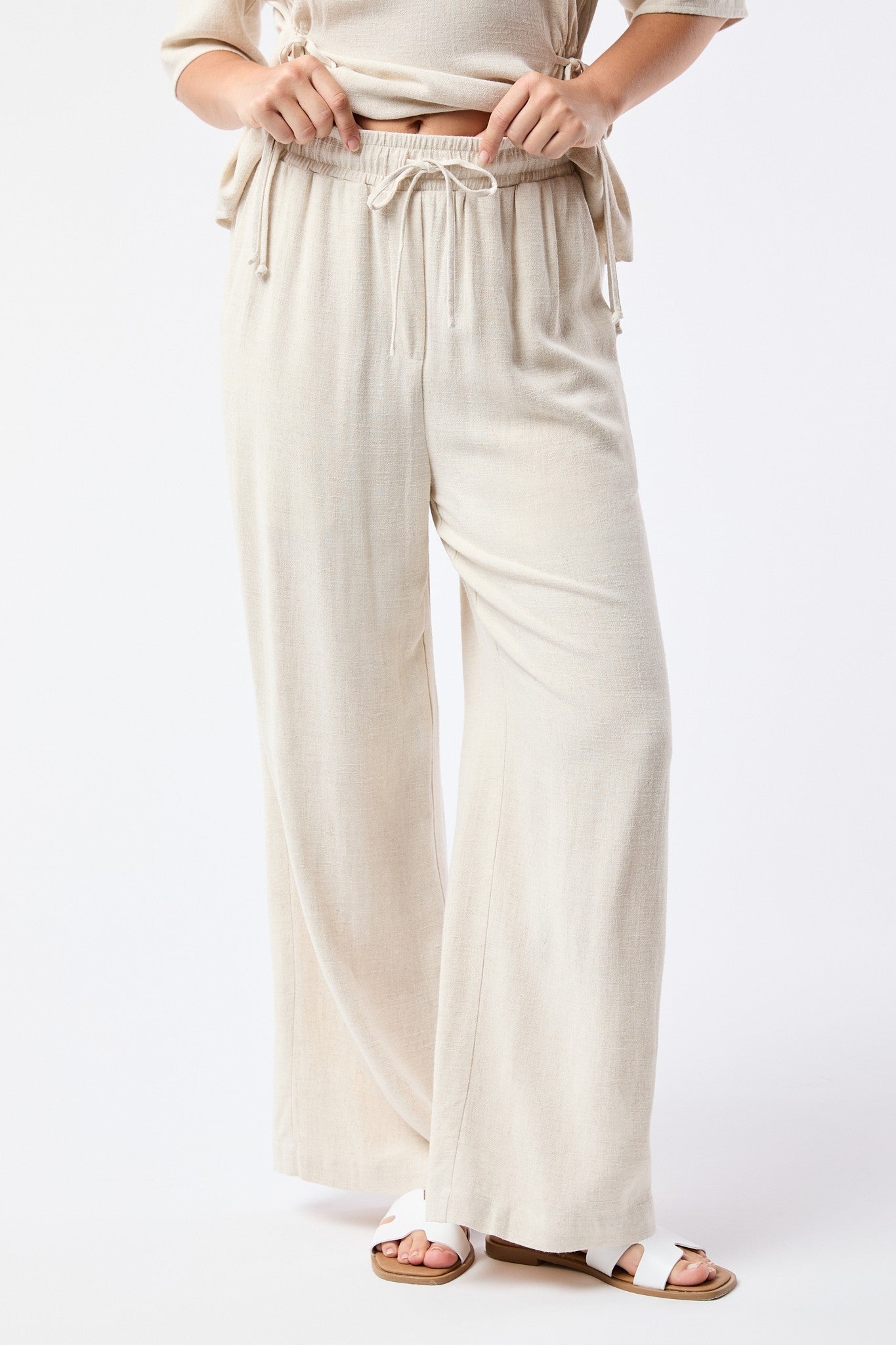 Oatmeal Drawstring Linen Pant