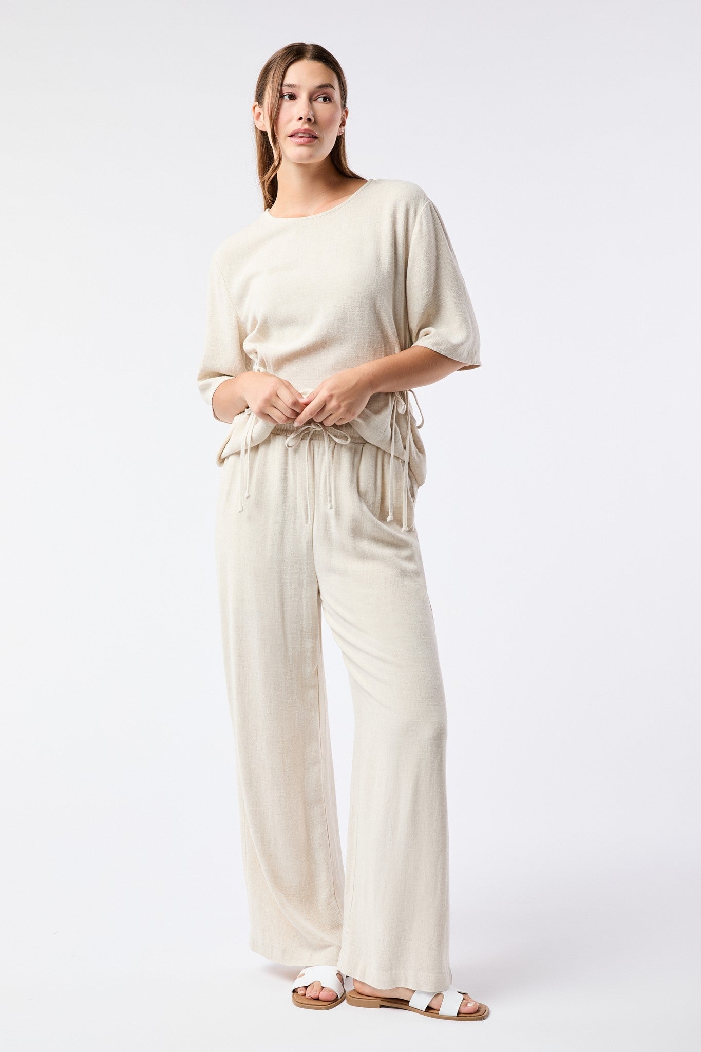 Oatmeal Drawstring Linen Pant