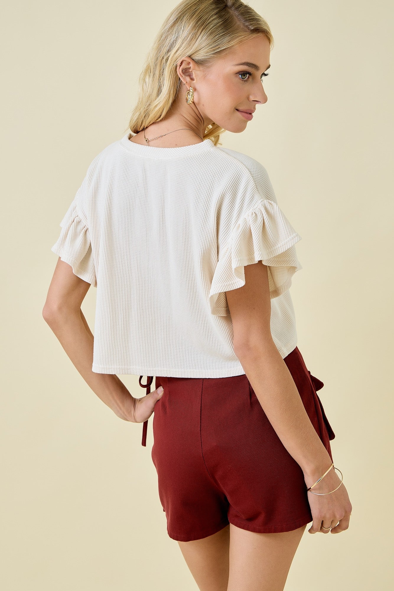 Oatmeal Waffle Ruffle Knit
