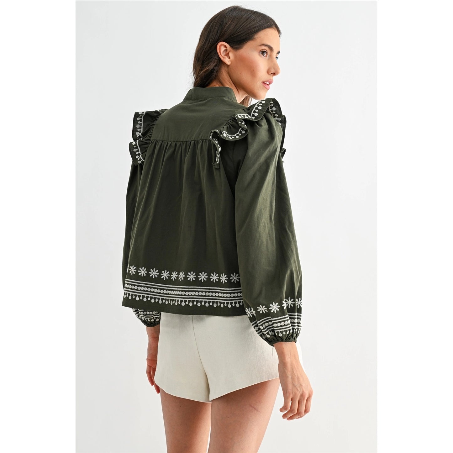 Olive Embroidered Blouse