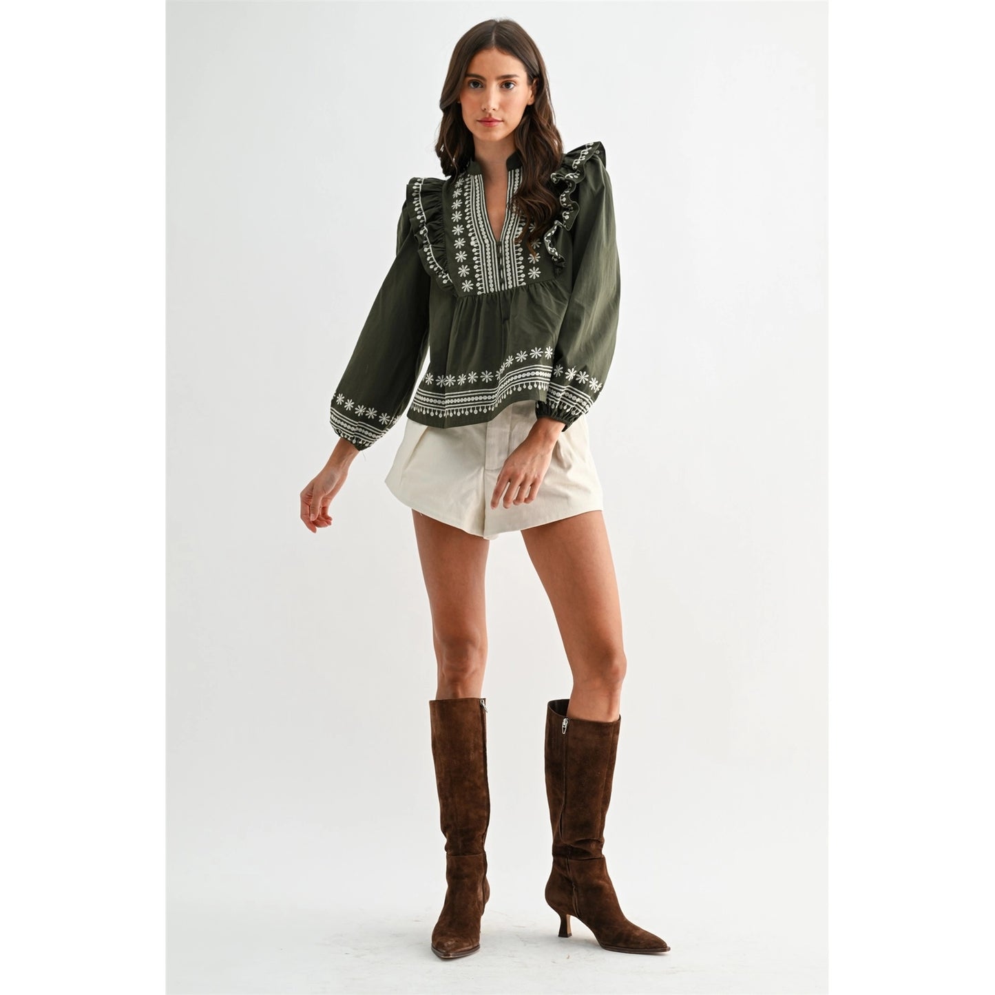 Olive Embroidered Blouse