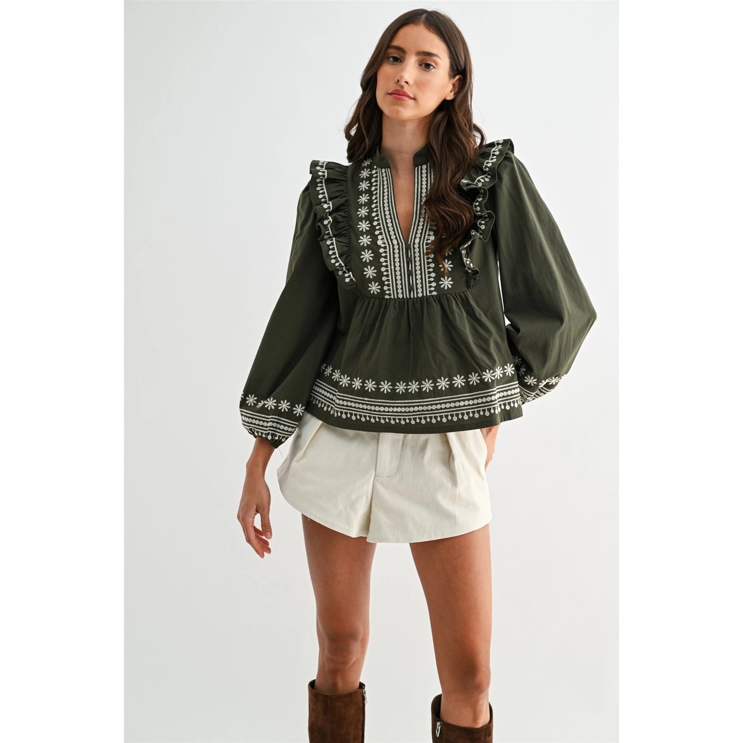 Olive Embroidered Blouse