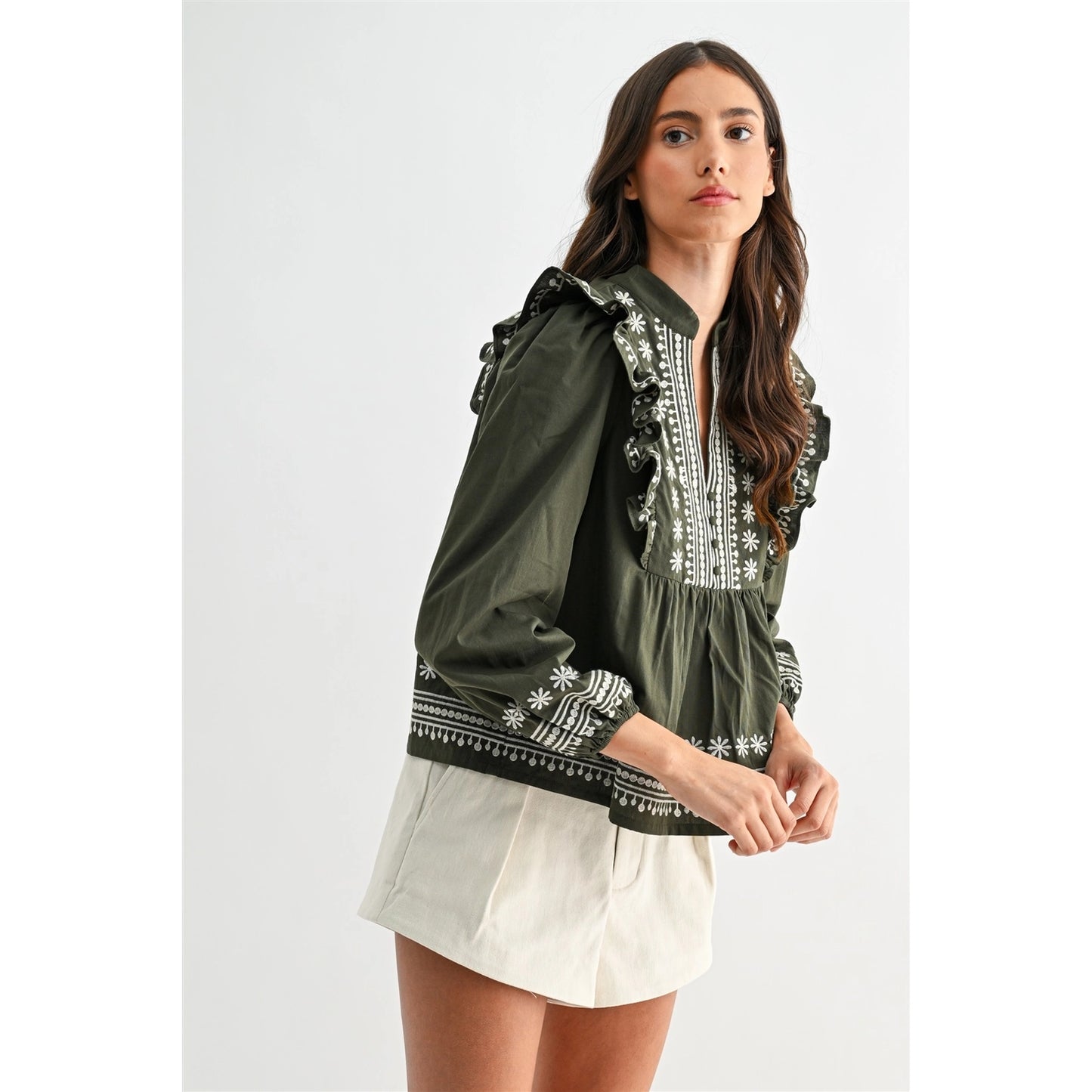 Olive Embroidered Blouse
