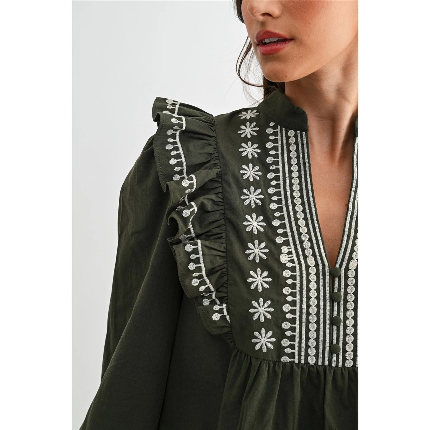 Olive Embroidered Blouse