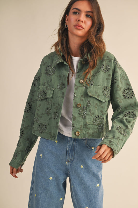 Olive Twill Eyelet Jacket