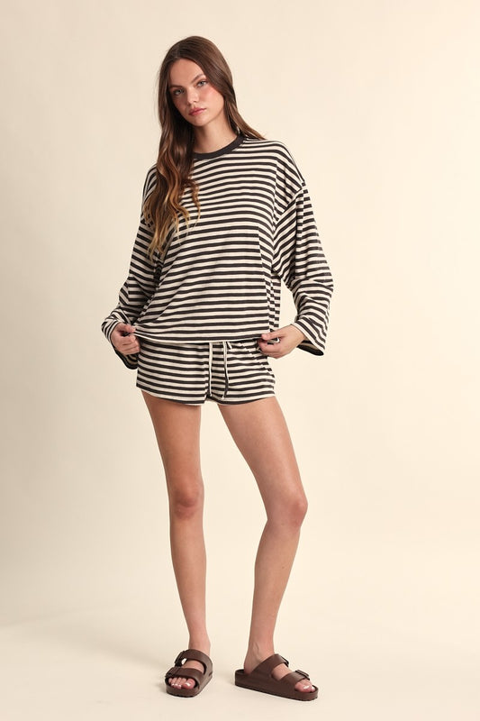 Olive Stripe Drawstring Shorts
