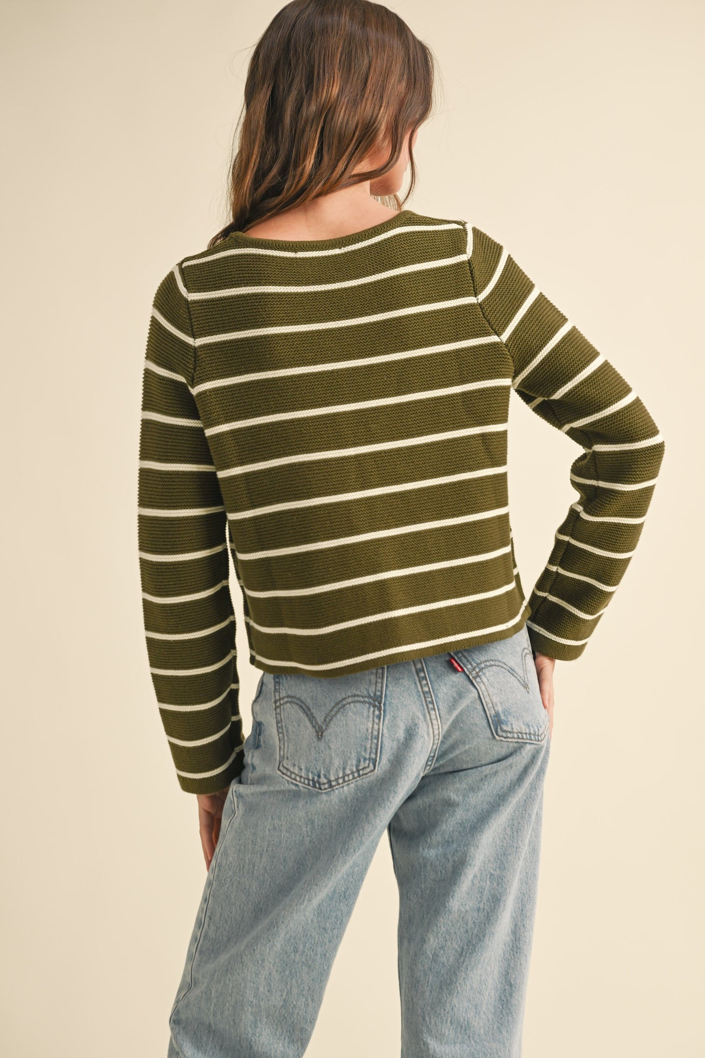 Olive Striped Tie Front Cardigan