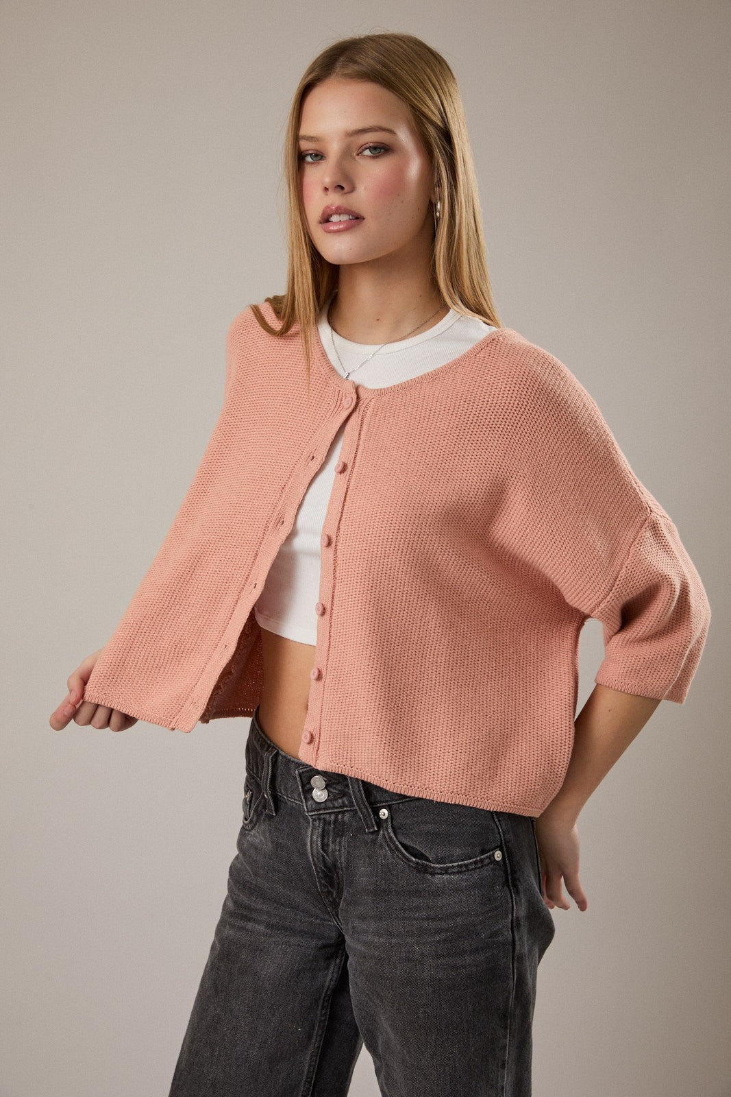 Peach Boxy Cardigan