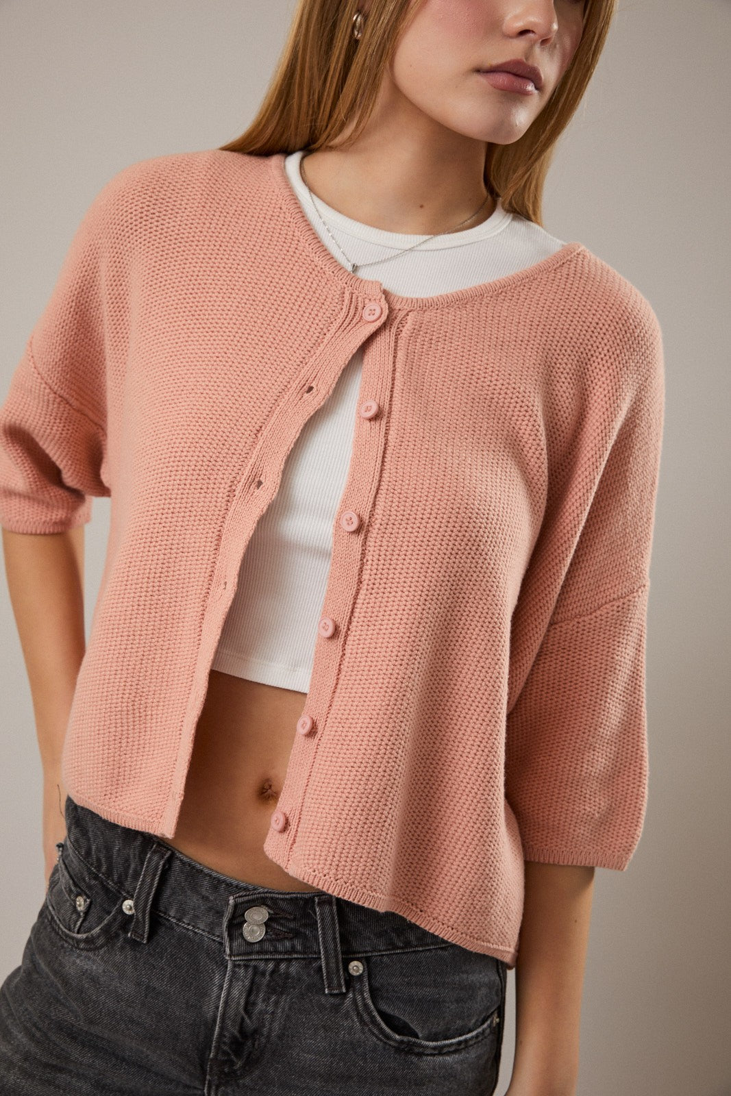Peach Boxy Cardigan