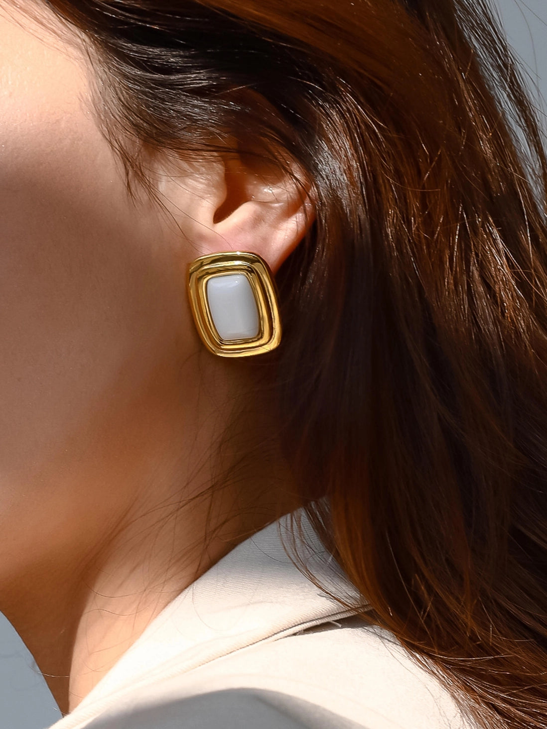Petra 18K Gold Non-Tarnish Classic Square Stone Earring
