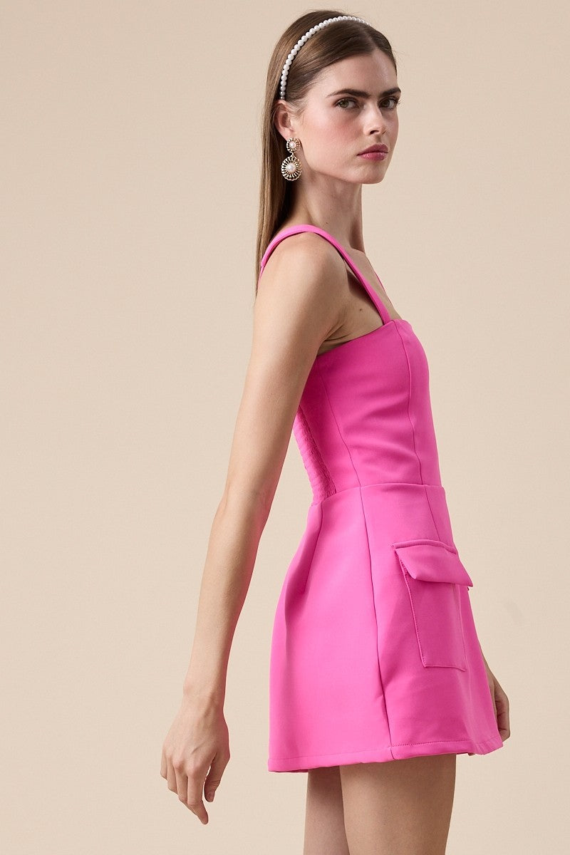 Pink Square Neck Mini Dress