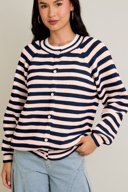 Pink + Navy Sweater Cardigan