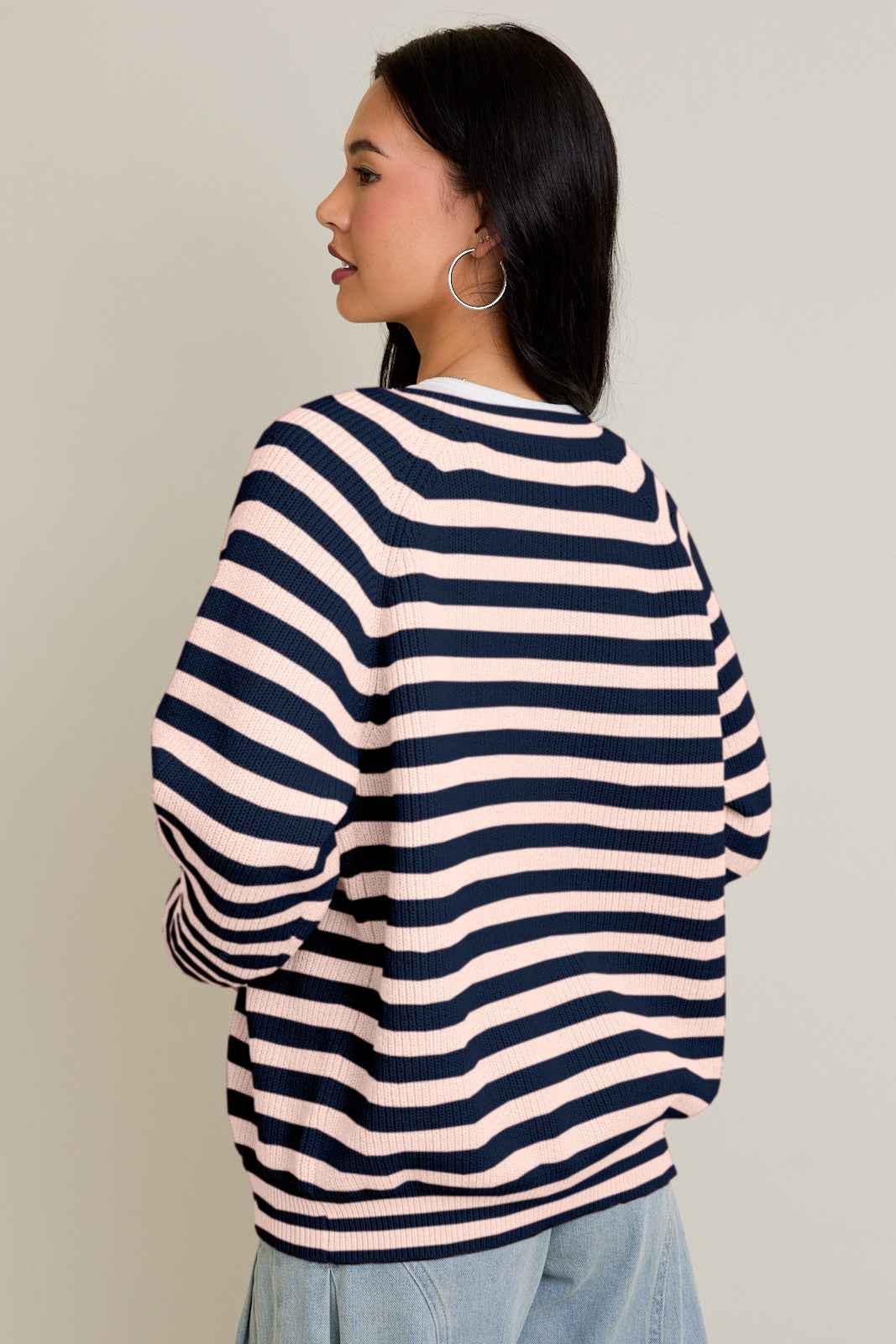 Pink + Navy Sweater Cardigan