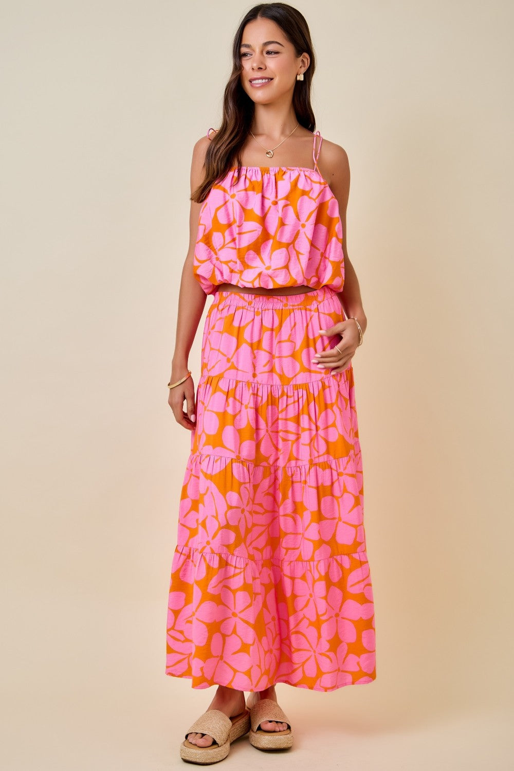 Pink Floral Maxi Skirt