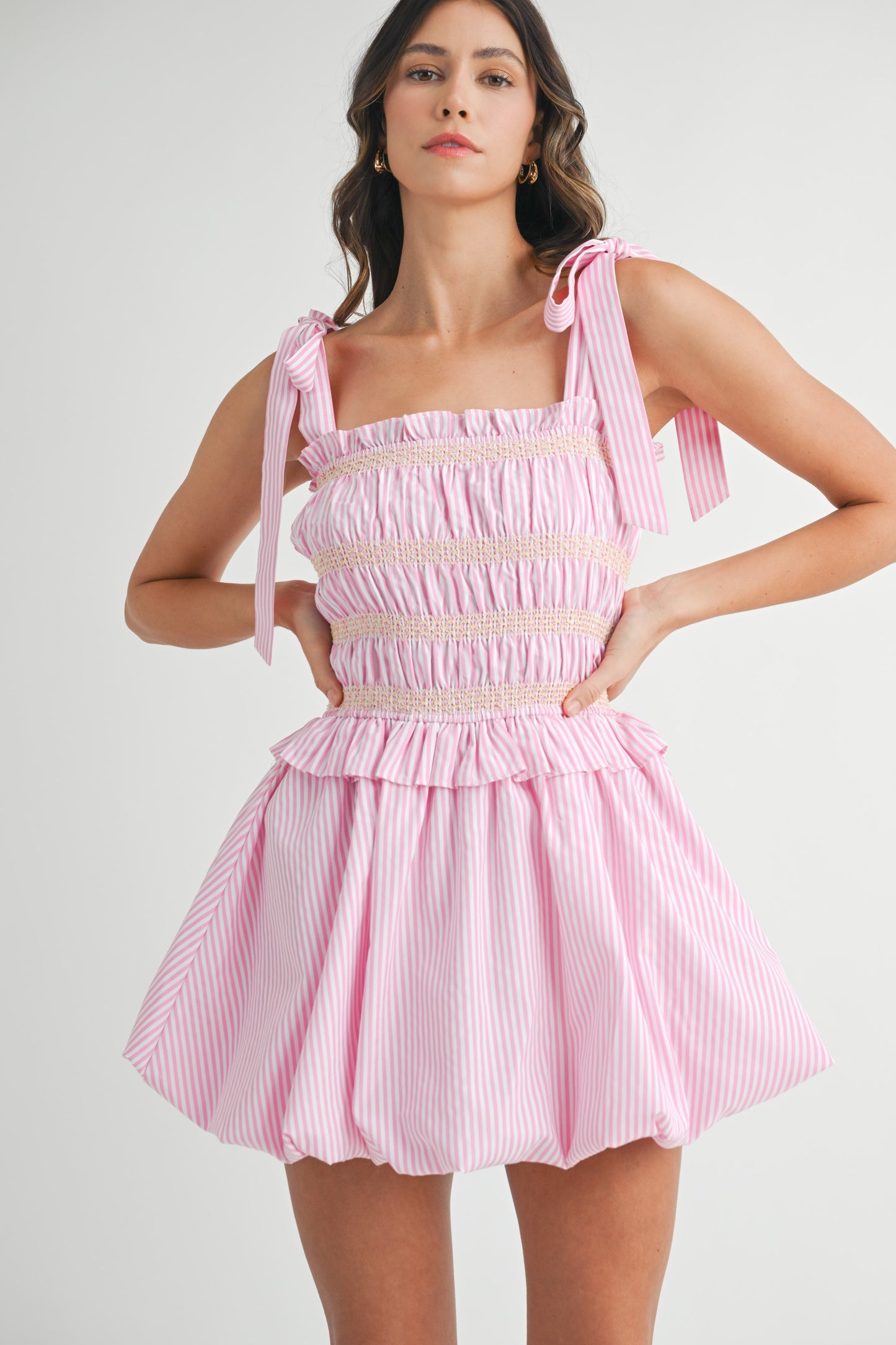 Pink Stripe Bubble Mini Dress