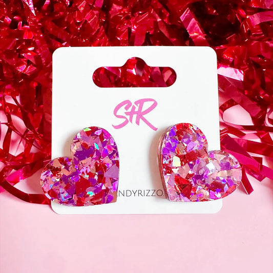 Pink Confetti Heart Studs