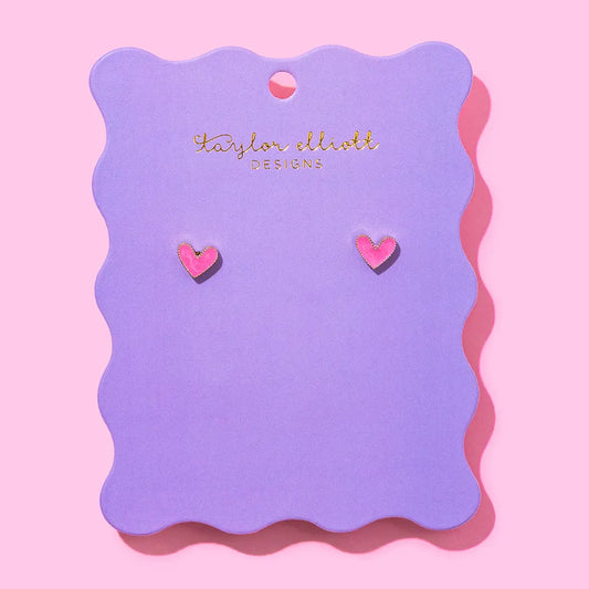 Pink Heart Enamel Studs