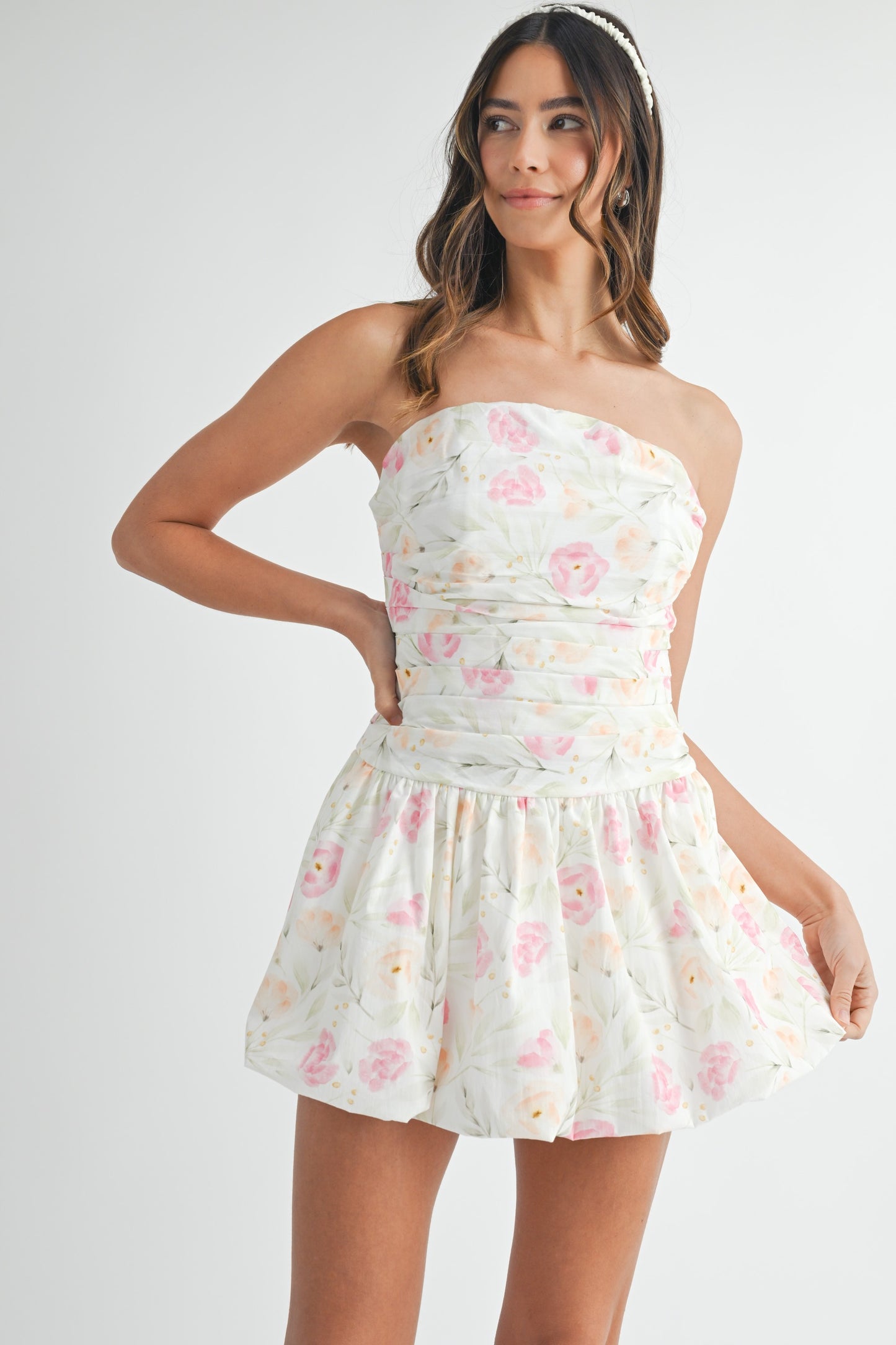 Pink Floral Bubble Mini Dress