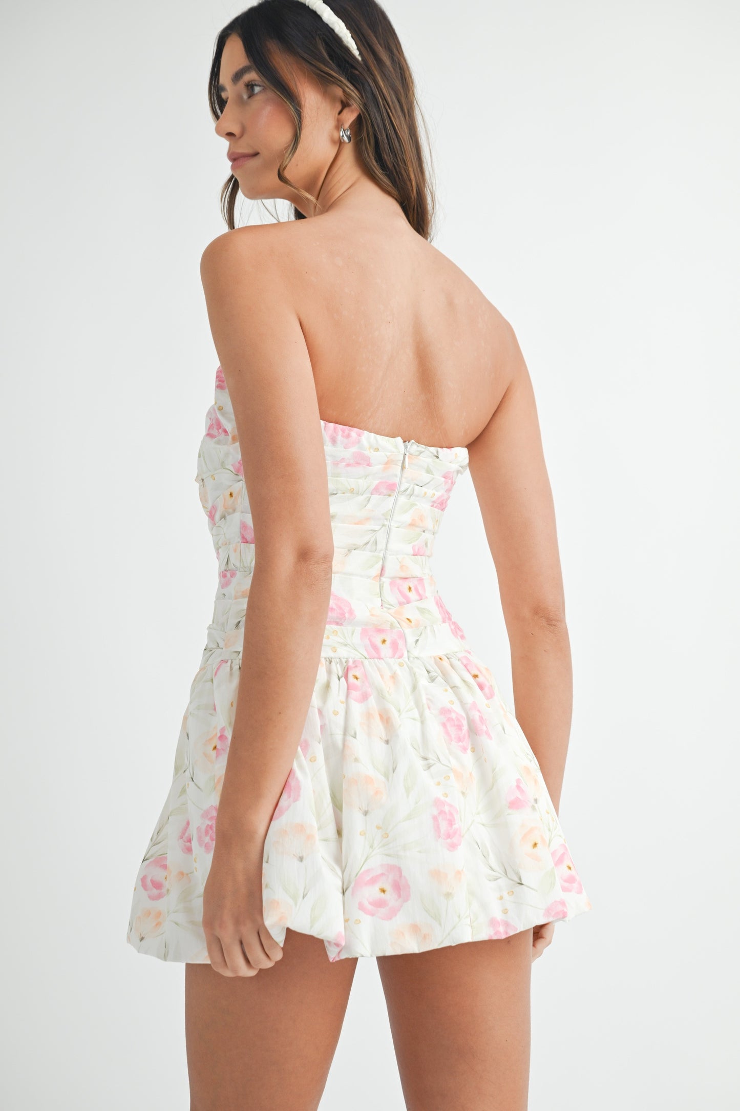 Pink Floral Bubble Mini Dress