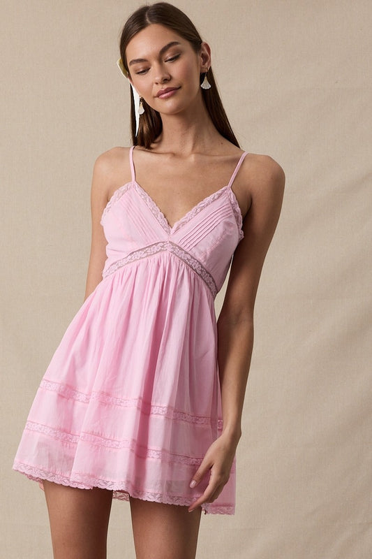 Bubblegum Pink Lace Mini Dress