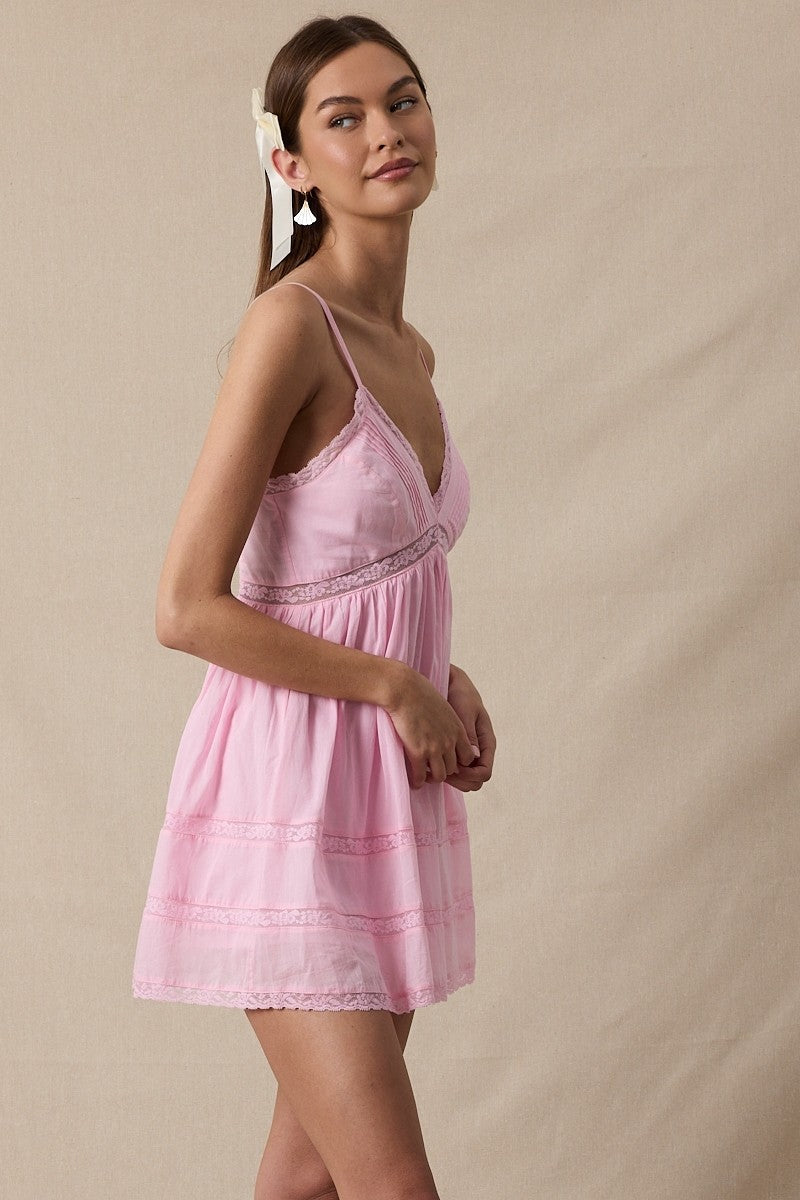 Bubblegum Pink Lace Mini Dress