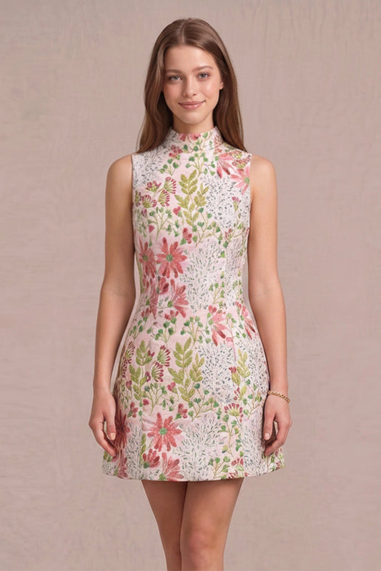 Floral Mock Neck Jacquard Mini